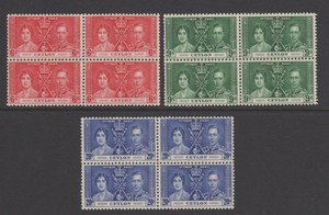 1937 Coronation Ceylon Sc#275-277 M-NH Blocks of 4 Cat $64.00