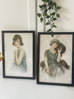 Vintage Paar Art Deco Edwardianische Galerie Wanddrucke Mode Kostüme