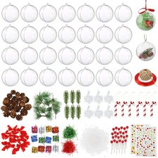 30 Pack 80mm Clear Plastic Ornaments DIY Plastic Fillable Ornament Balls Chri...