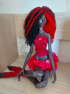 Perücke für BJD 1/4 Puppe (Popovy Sisters Puppen, Chibilana) rot/schwarz