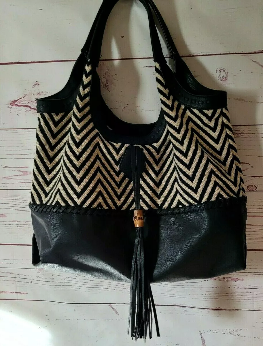 Big Buddha Black Chevron Tote Bag - weeklybangalee.com