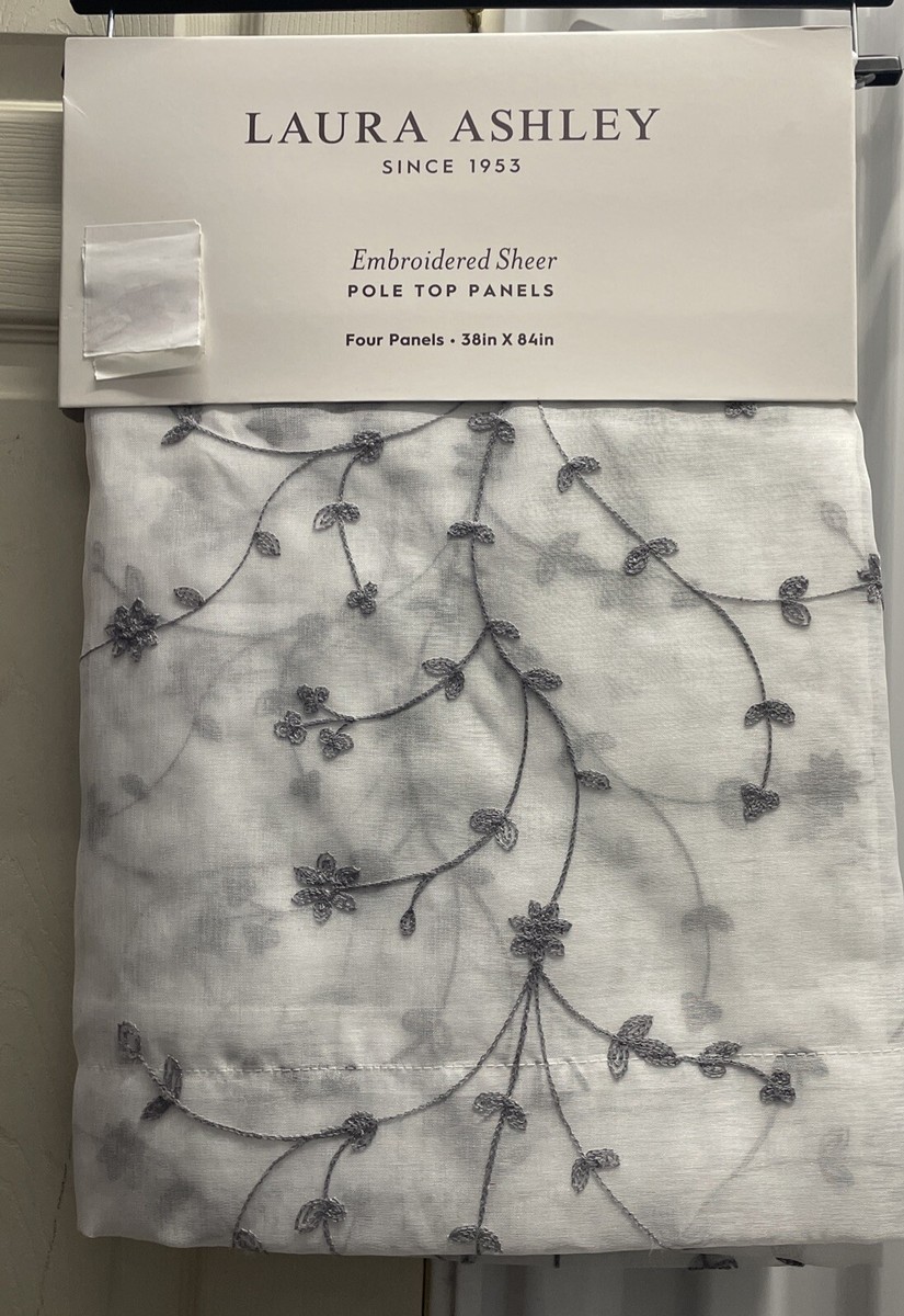 4 Laura Ashley VERNON Embroidered Floral Grey Vines Sheer Window