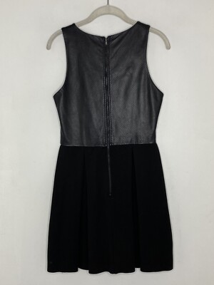 Parker Black Perforated Lamb Leather Fit And Flare Skater Sleeveless Dress  Sz S | eBay