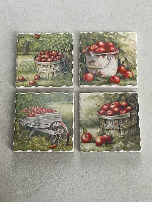 Peggy Thatch Sibley Apple Barn/Cider Mill Set/4 Absorbant Tumbled Tile Coasters