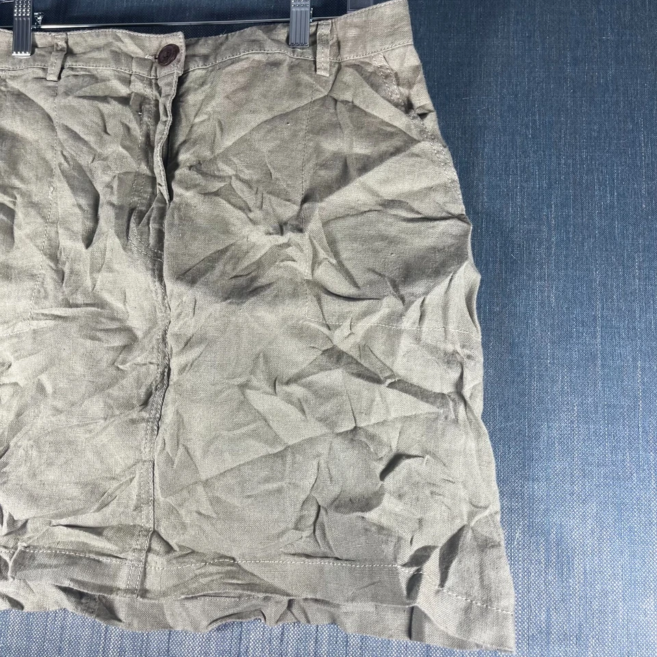 Falda recta y lápiz L.L.Bean para mujer 14 pequeños bolsillos caqui de lino cremallera mosca Foto 3 de 4