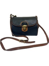 Vintage Dooney  Bourke Black Pebbled Leather Brown Trim Mini Crossbody Bag USA