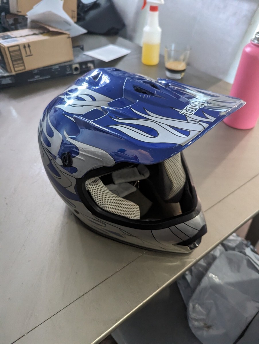 TMS Medium 51-52cm Motocross Helmet Blue Silver DOT FMVSS