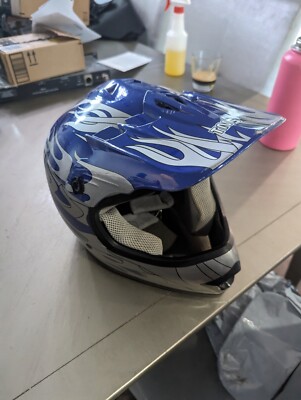 TMS Medium 51-52cm Motocross Helmet Blue Silver DOT FMVSS 218