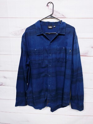 Vans Mens Flannel Shirt Size XL Blue Button Up Pockets Long Sleeve 100%  Cotton