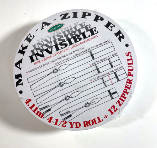 Make-A-Zipper White 4.5 Yards Roll 162" 12 Zipper Pulls Invisible Zipper - Picture 1 of 4