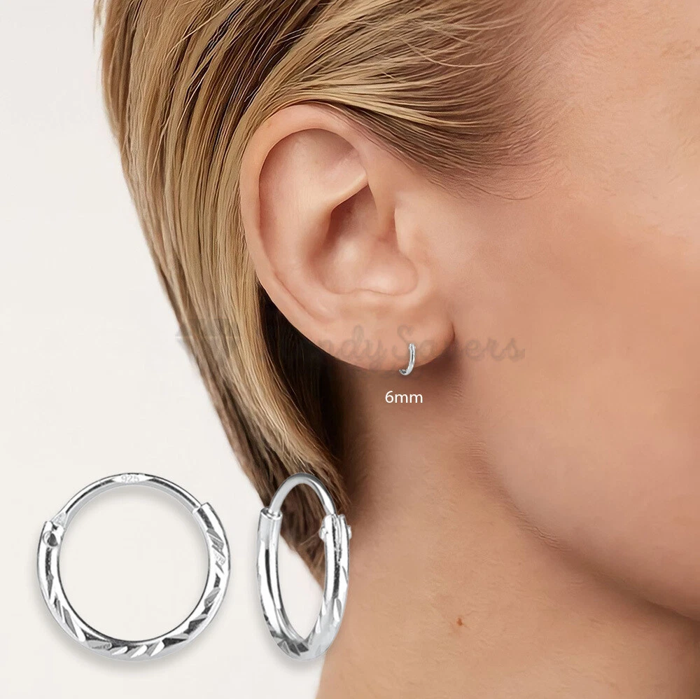 6mm Silver 925 Sterling Silver Diamond Cut Seamless 2mm Thick Hoop Earrings