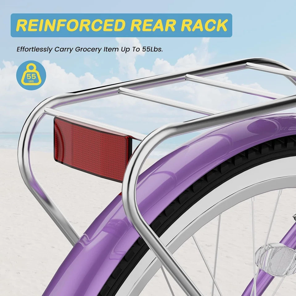 NAIZEA Beach Cruiser Bike -7 Speed Commuter Bicycle for Adult Men Women 24/26 in - Image 4 of 4