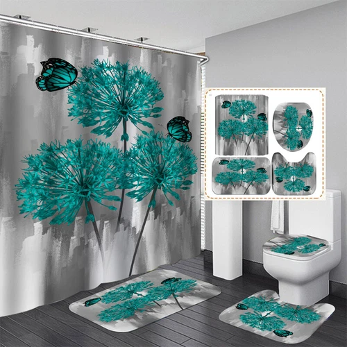 Red Rose Bathroom Non-slip Mat Set Waterproof Shower Curtain Toilet Bath Mat - Bild 30 von 40
