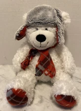 Gentle Treasures White Polar Bear Teddy Stuffed Plush Trapper Hat Scarf 16 Inch