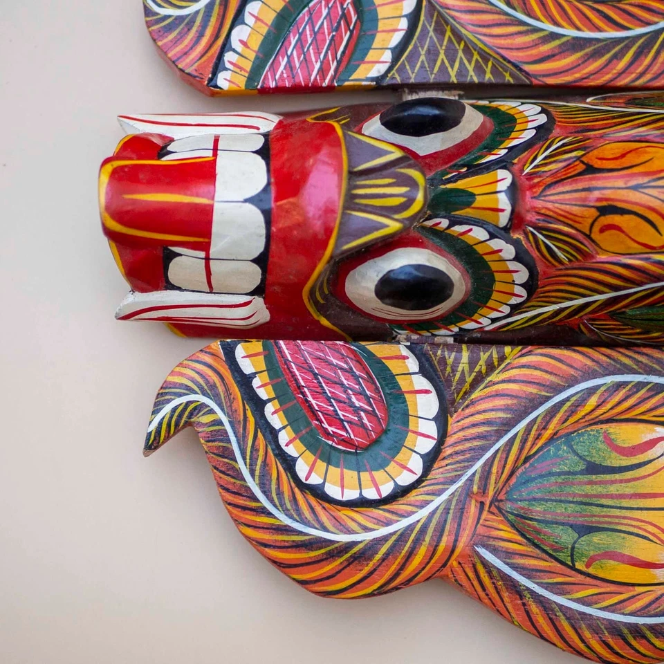 10 inch Asian Handmade Wooden Traditional Devil Tribal Tiki  Mask Wall Decor - Image 3 of 4