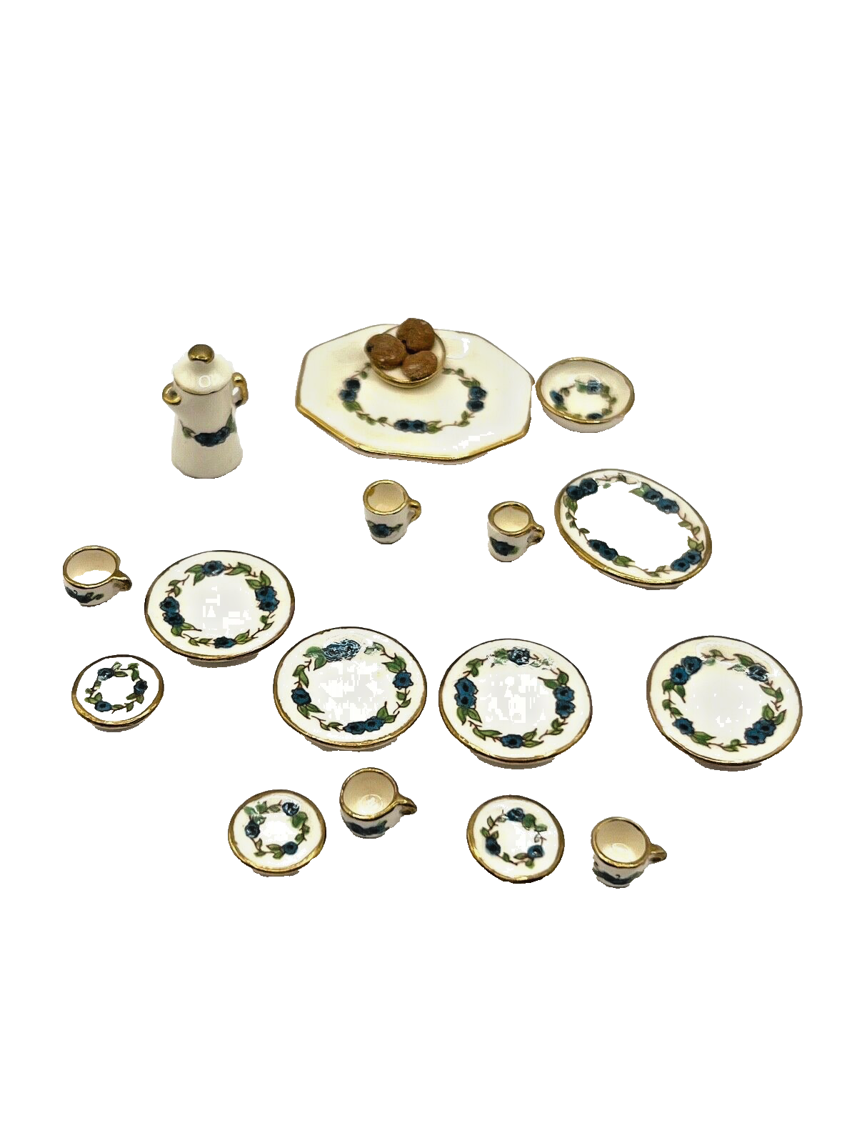 Vintage Porcelain 16Piece Miniature Tea Set Tea Pot, Cups, Saucers