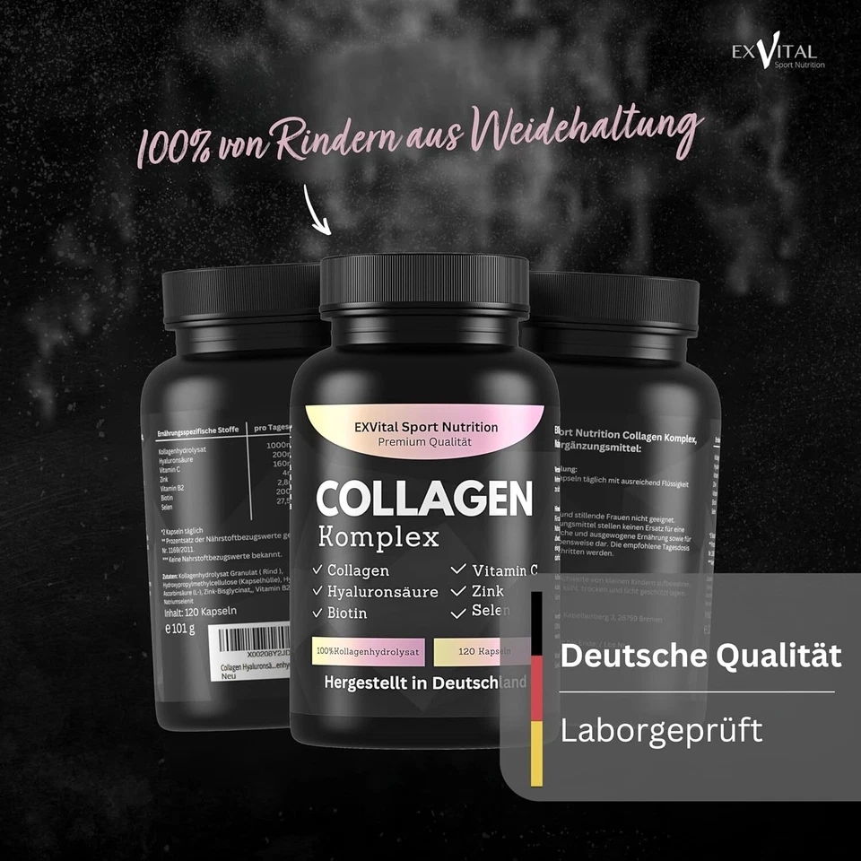 Collagen Hyaluronsäure Komplex, 120 Kapseln 1000mg Kollagen von EXVital - Bild 4 von 4