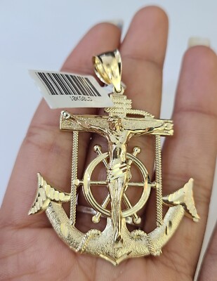 Real 10k Yellow Gold Jesus Crucifix Anchor Pendant Charm 10k