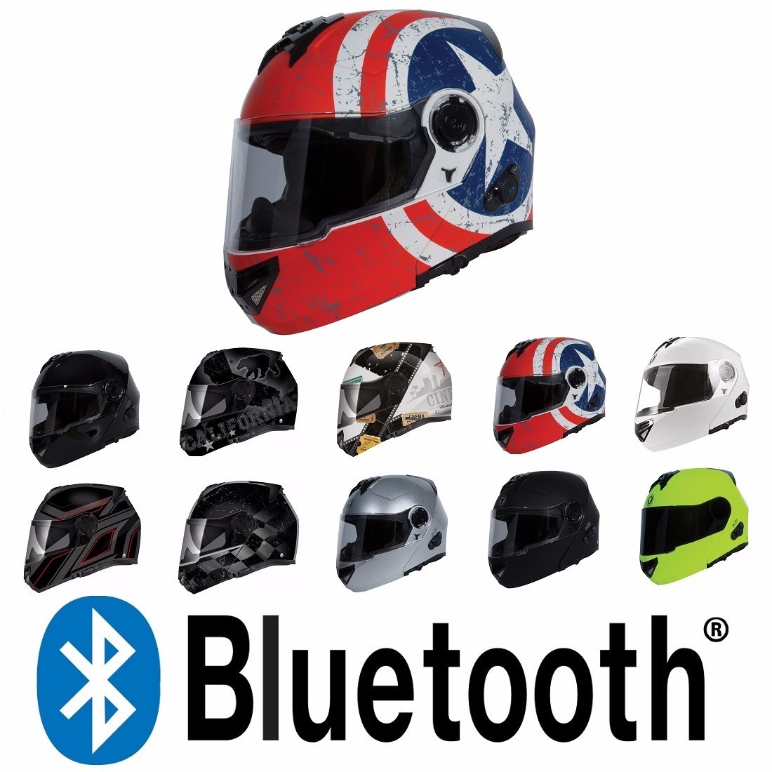 TORC T27B Bluetooth Modular Flip Up Motorcycle Helmet DOT ECE Dual  Visor MP3