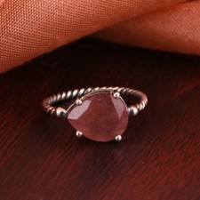 Strawberry Quartz Color Anniversary Jewelry 925 Sterling Silver Teardrop Ring