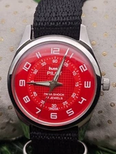 Beautiful Mens HMT Pilot Parashock Mechanical Wind 17J Watch Red Dial