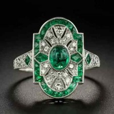 2.25Ct Art Deco Style Lab Created Emerald Engagement 14K White Gold Finish Ring