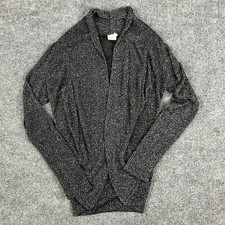 Voice Cardigan Womens Small Black Silver Metallic Draped Open Front Made in USA
