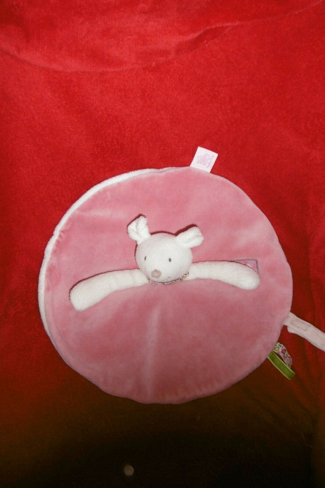 Doudou Plat Rond Moulin Roty Souris Rose Capucine en coton bio de 25 cm pour nouveau-né