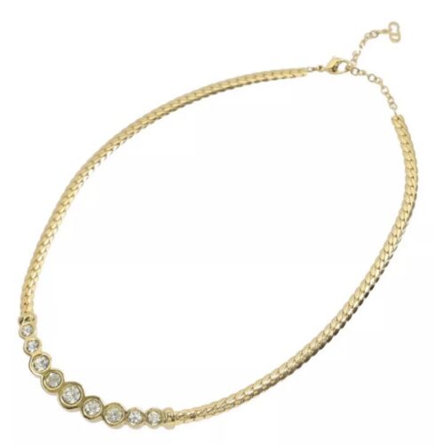Christian Dior Diamantes de Imitación Cristal Chocker Collar Placa Dorada CD Logo Etiqueta - Imagen 14 de 19