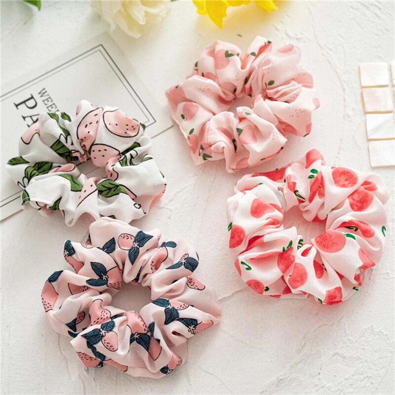 Women Girls Sweet Fruit Print Scrunchies Elastic Hair Bands Scrunchy Rope Ties