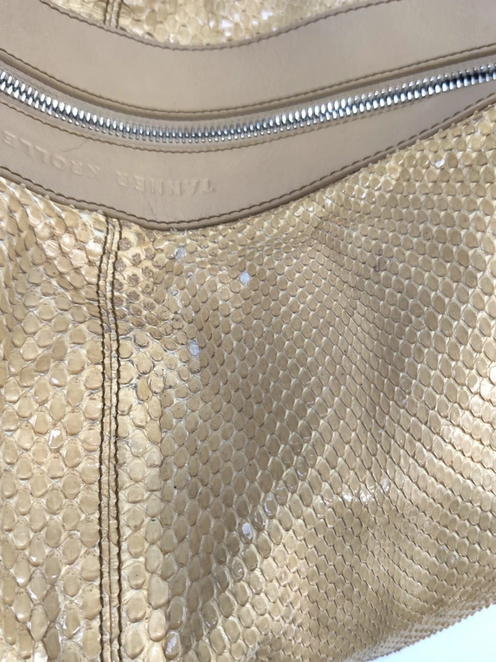 XL Tanner Krolle BEIGE PIEL DE PITÓN CUERO NEGRO GAMUZA FORRADO BOLSO DE HOMBRO HOBO Foto 3 de 4