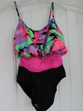 One Piece Swimwear Sz M Pink Floral Black Womens Polyester Palm Point Vtg