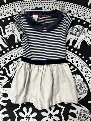 Jasper Conran Junior 3-4 Jahre marineblau & creme gestreift Kleid Kragen Kurzarm