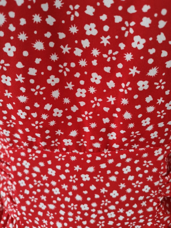 Top Shop Red Floral Print Fitted Ruched Blouse Top Shirt Size 8🌹 VGC