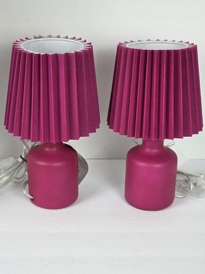 Pair Room Essentials Table Lamps Hot Pink Drum Shade Ceramic Base Toggle On Off