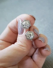 Art Deco Style Round Cut Lab Created Diamond Stud 14K White Gold Finish Earrings