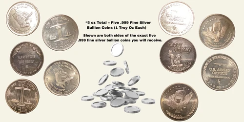 5 coins - 1 Troy Oz Silver .999 BU