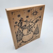 Northwoods Rubber Stamp Snowman Christmas Scene Wood Mounted 2003 Winter