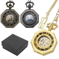 Antique Mechanical Pocket Watch for Men – Octagon Skeleton Dial Luxury Classic