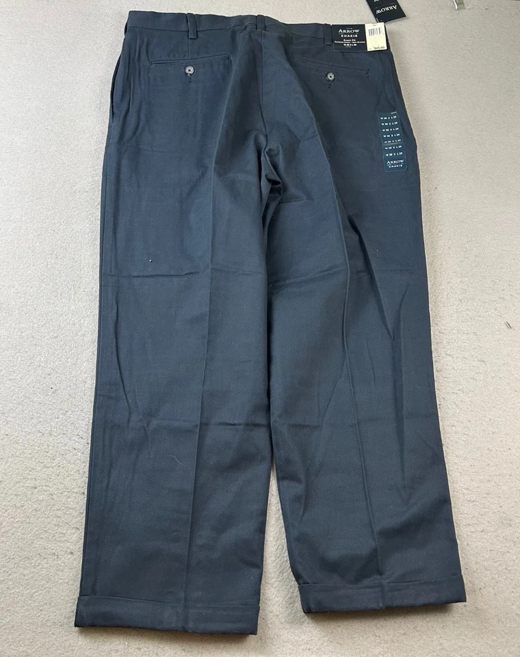 Arrow Pants Mens 38X29 Blue Pleated Exact Fit Non Wrinkle Straight Leg NWT - Image 4 of 4