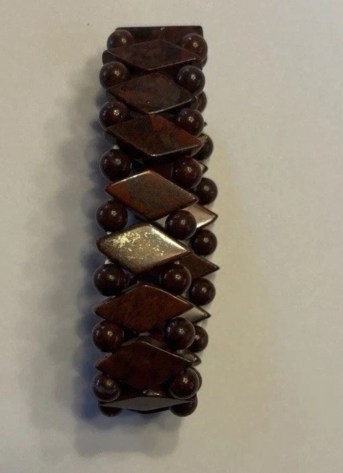 Vintage Red Jasper Agate Reiki Healing Polished Diamond Round Stretch Bracelet - Image 2 of 4