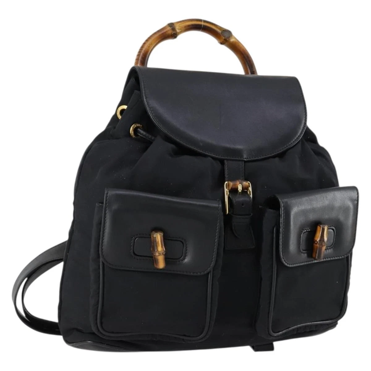 Gucci Backpack Bamboo 003 5 Black Nylon Enamel GUCCI Bamboo Backpack Enamel Black Silver 003 2034 0030 Auth  main image 4