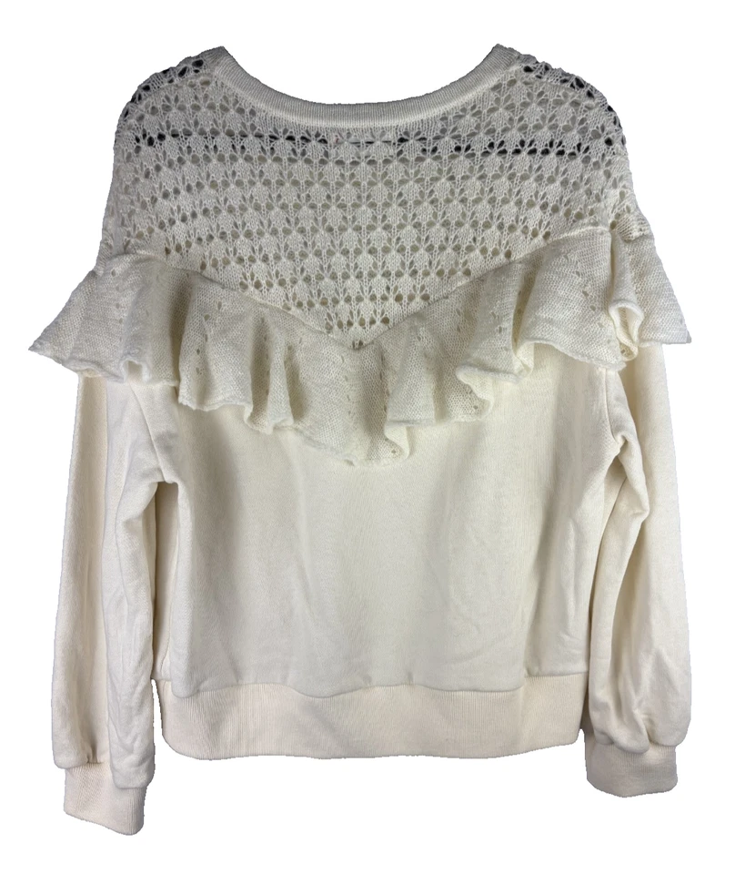 by Anthropologie Crochet Collar SzLarge Sweatshirt Cream Romantic Cottagecore - Image 3 of 4