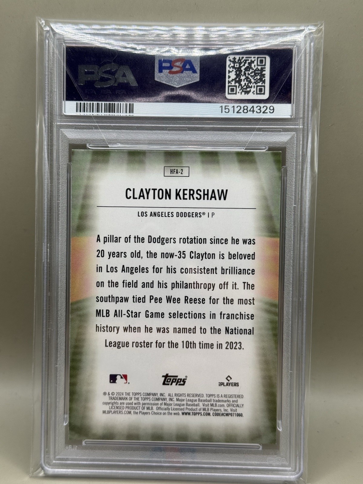 Clayton Kershaw 2024 Topps Chrome Home Field Advantage PSA 9 Dodgers view 2