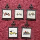 Vintage Set of 5 Cast Iron Tile Trivets Antique Car Themed Wall Decor San-Huan