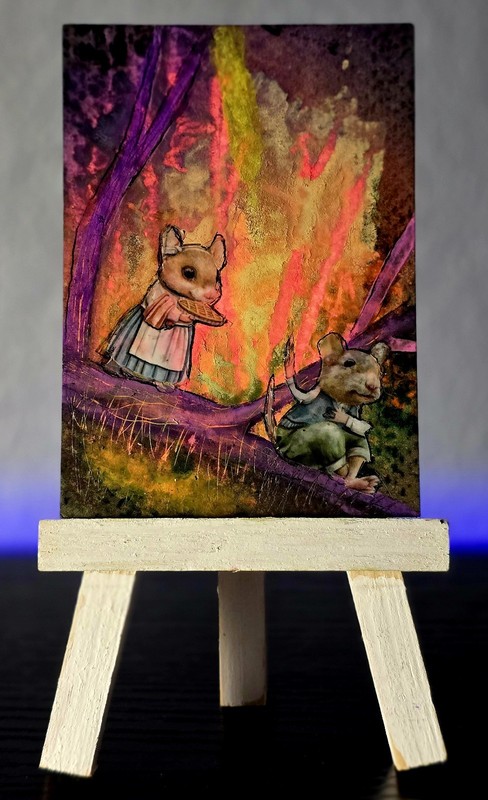 Aceo Original Mixed Media Painting, A Whimsical Couple 