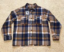 Filson Men Navy Bronze Brown Plaid Mackinaw Wool Jac Shirt Size Large Brand New