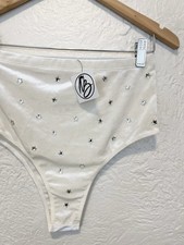 Rave Festival Dance Bottoms Briefs Ivory Cream Velvet Stars Studded Medium M