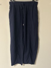 Zara Women  s Blue Linen Crop Pants With Pockets Wide Leg Size L