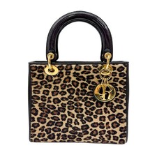 Bolso de mano DIOR Lady Dior marrón estampado de leopardo pelo de pony